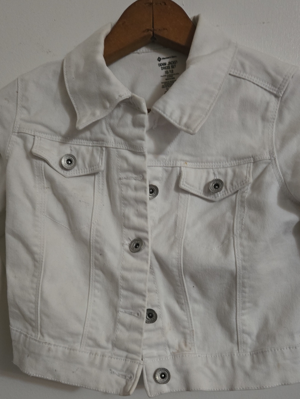 Girls Crop White Denim Jacket - Classic Button Front
